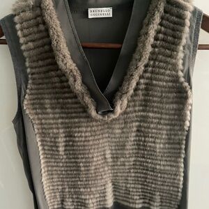 Brunello Cucinelli Gray Fur-Trimmed Vest